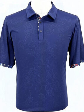 Quiet Luxury Swannies Golf Polo Men L Navy Floral Performance Stretch NWT